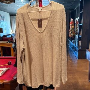 J. Jill Beige Textured V-Neck Sweater